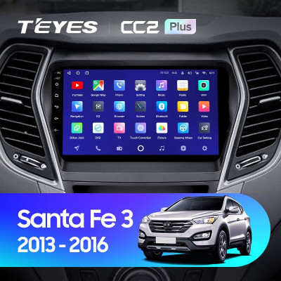 Штатная магнитола TEYES CC2 Plus 9.0" 3 Gb для Hyundai Santa Fe 2013-2016 C